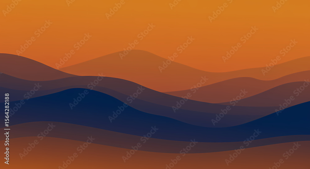 Fototapeta premium Abstract Landscape with Gradient Layers: Modern Design in Orange, Brown, and Dark Blue for Backgrounds and Graphic Elements