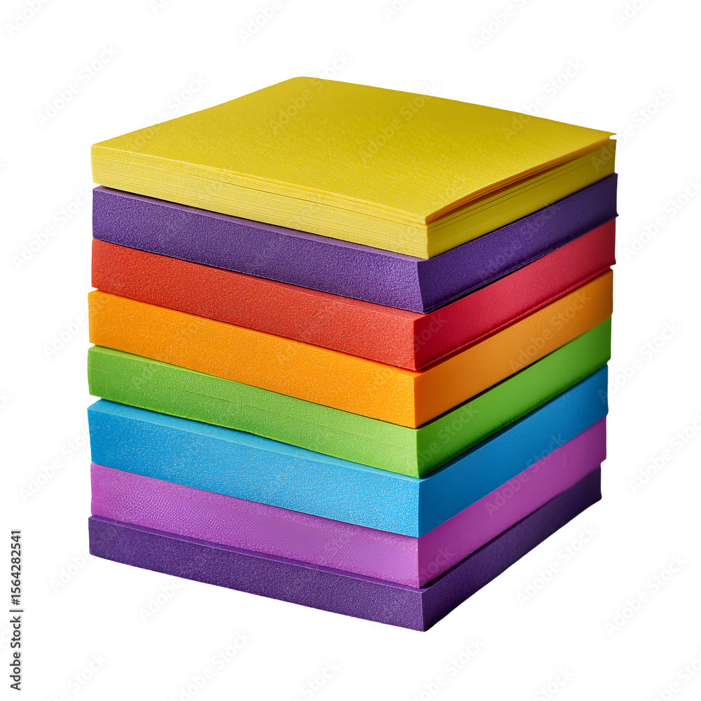 Fototapeta premium Stack of colorful foam sheets on, perfect for crafts, school projects isolated on transparent background
