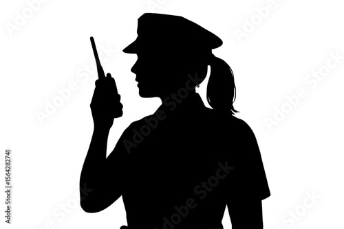 Silhouette of a Female Police Officer with Radio