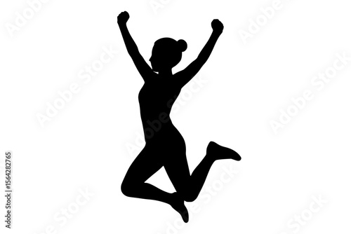 Joyful Silhouette of a Woman Jumping in Celebration