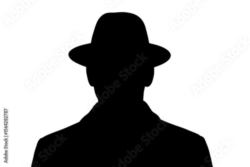 Silhouette of a man in a hat against a white background