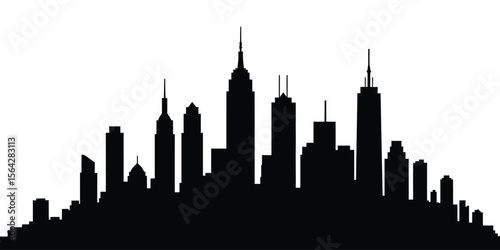 Modern City Skyline Silhouette Vector Illustration - Urban Architecture Scape