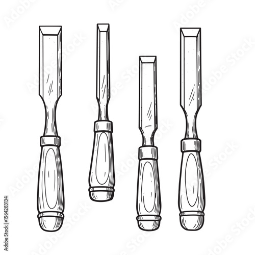 Hand drawn vintage chisel tools in various sizes perfect for woodworking and carpentry projects