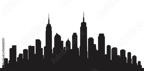 Modern City Skyline Silhouette Vector Illustration - Urban Architecture Scape