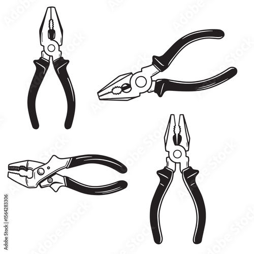 Illustration of a professional set of pliers in different perspectives