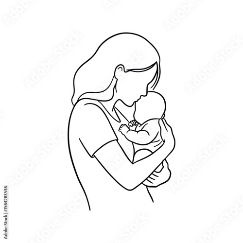 Minimalist Mother and Baby Line Art Vector - Loving Maternal Embrace