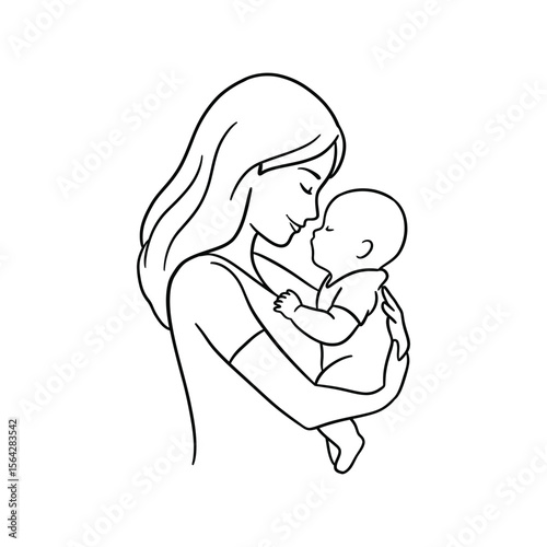 Minimalist Mother and Baby Line Art Vector - Loving Maternal Embrace
