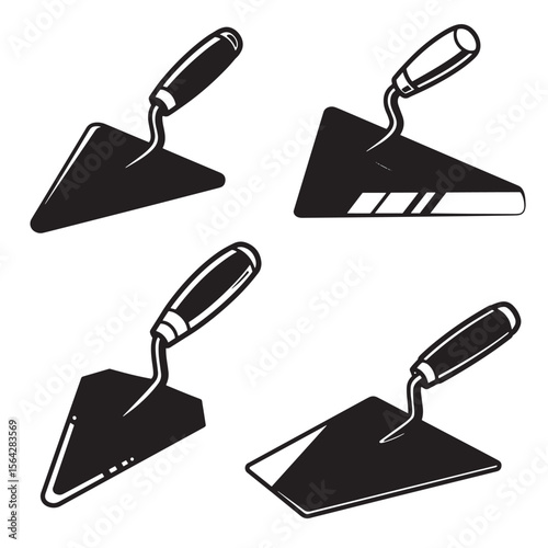 Set of four construction trowel designs in black and white ornament vector illustration