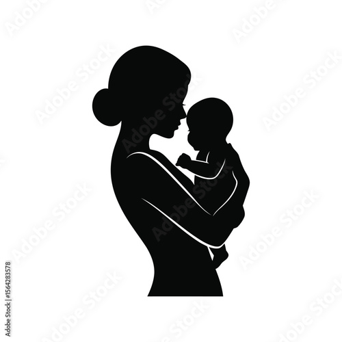 Loving Mother and Baby Silhouette Vector - Maternal Bond Illustration