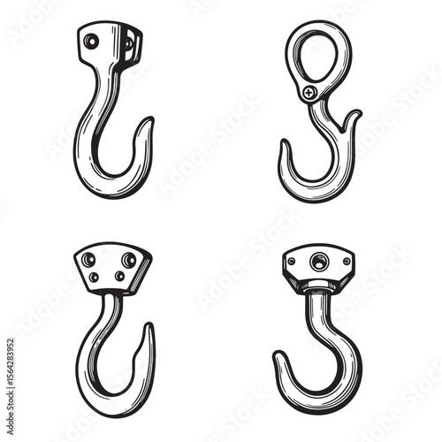 Vector illustration set of hand drawn hook ornament designs for construction and industrial use