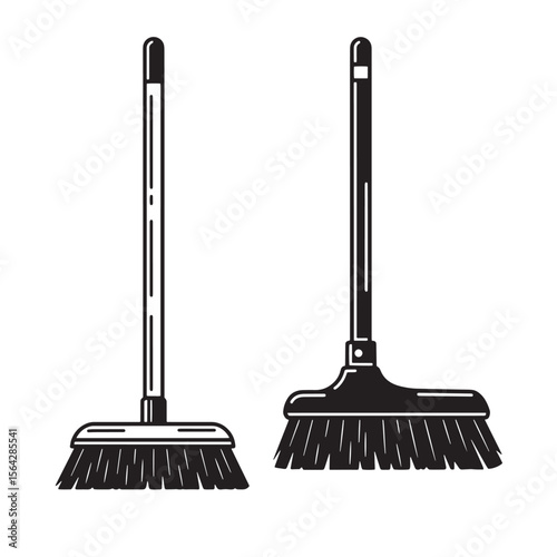 A minimalist ornament set of broom illustrations in contrasting black and white design perfect for cleaning and housekeeping concepts
