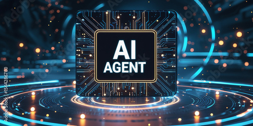 An AI agent hologram symbolizing agentic autonomy for collaboration with the human workforce using autonomous agents to work in business partnership using teamwork