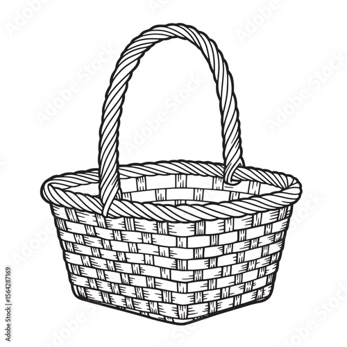 Hand drawn woven basket illustration for spring set ornament design