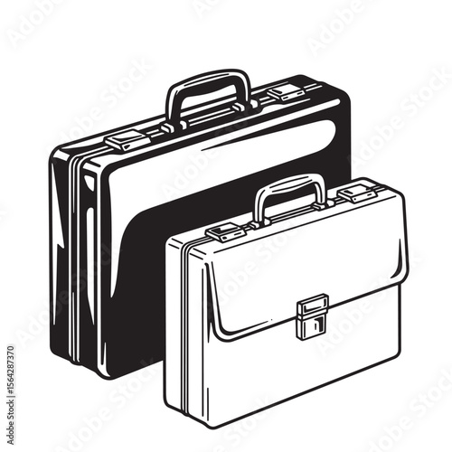 Professional business briefcase set black and white illustration for corporate design and projects
