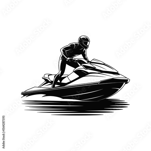 Vector Illustration of a Person Riding a Personal Watercraft (PWC) or Jet Ski on Water, Capturing the Thrill and Speed of Water Sports