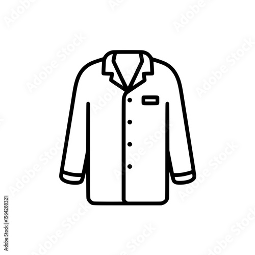 Black outline icon of a lab coat with a name tag representing medical professionals or scientific laboratory apparel.