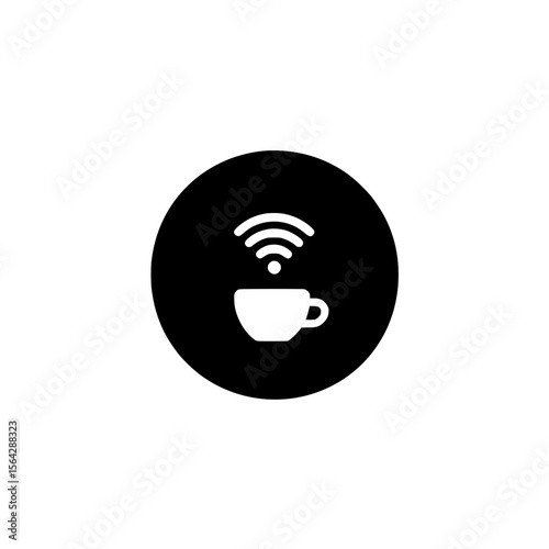 Circular icon of coffee cup with wireless internet signal representing digital café or online connection in coffee shops.
