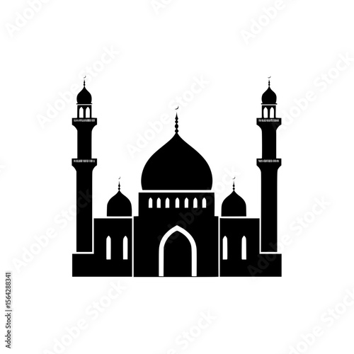Grand mosque icon with three tall minarets and central dome representing Islamic places of worship.