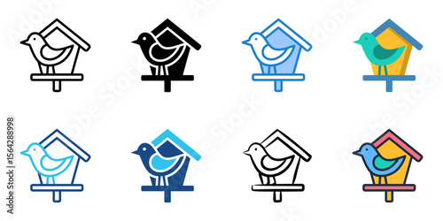 Birdhouse icon set multiple style collection 

