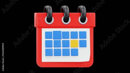 3D Calendar Event Schedule Icon Animation, 4K Animation, Alpha Channel