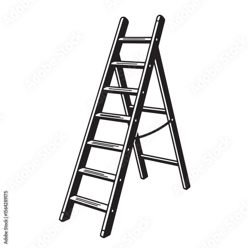 A classic black and white stepladder illustration representing construction improvement or home renovation concepts in a clean style