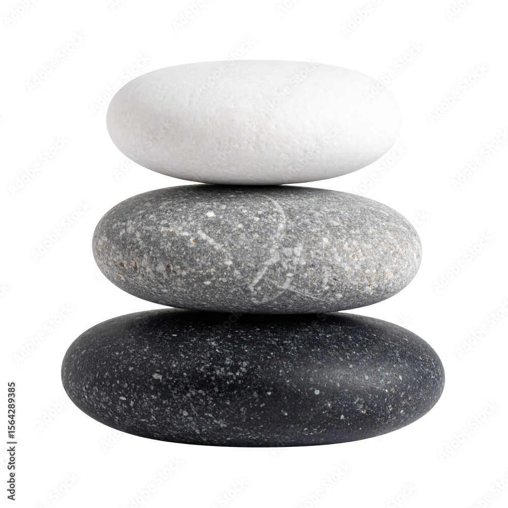 Fototapeta premium Three smooth stones stacked, light gray to dark gray, balanced