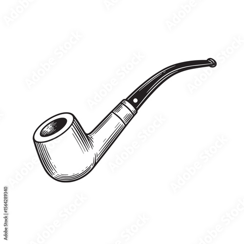 A vintage hand drawn illustration showcasing a classic tobacco smoking pipe with a clean white background