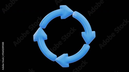 3D Four Arrows Workflow Cycle Icon Animation, 4K Animation, Alpha Channel