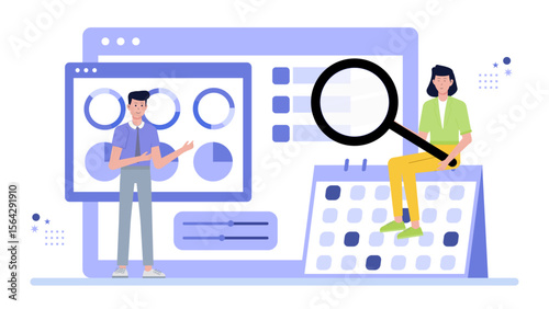 Data analysis scheduling and planning for business strategy development. Perfect for presentations, reports, website illustrations, and data analysis concepts.