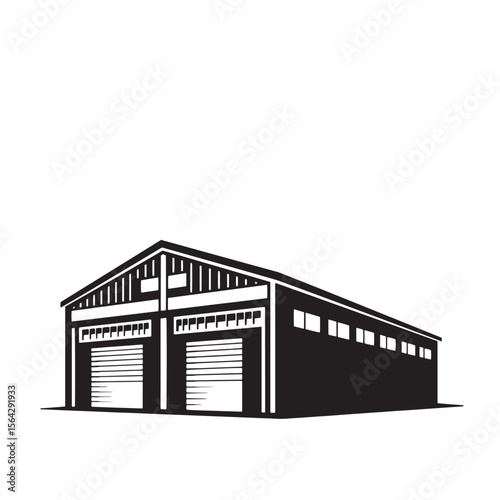 Simple monochrome illustration of a warehouse building depicting storage and logistics for commercial purposes