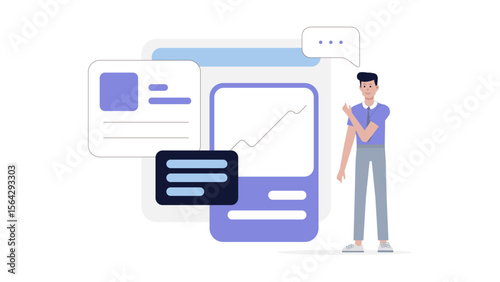 Man standing, presenting a data graph on a whiteboard, suitable for business presentations and financial reports, conveying data analysis visually.