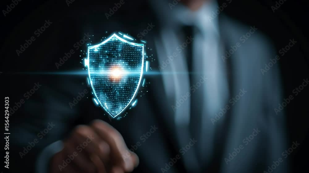 Modern Cybersecurity Concept with Digital Shield and Touch Interaction with ai generated