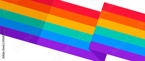Rainbow wavy ribbon design element. LGBTQ Pride month flag. Rainbow color wave background template shape for banner, poster, flyer, brochure, booklet, cover. Vector illustration backdrop