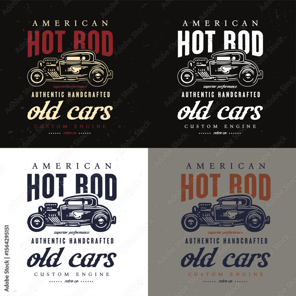 American Hot Rod Old Car Vector Illustration T-shirt Design. Custom engine retro hot rods four colors t shirts graphics poster label,