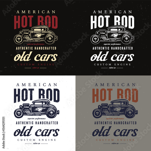 American Hot Rod Old Car Vector Illustration T-shirt Design. Custom engine retro hot rods four colors t shirts graphics poster label,