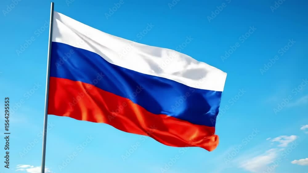 Majestic Russian Flag in a Clear Blue Sky Majestic Russian Flag in a Clear Blue Sky