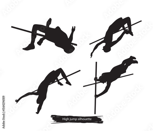 vector athlete high jump pole silhouettes set