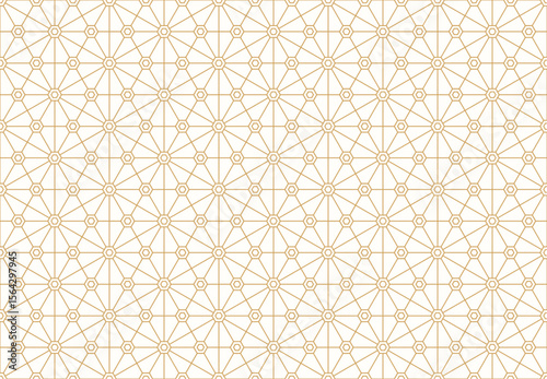 Geometric seamless pattern with interconnected hexagons and stars, rendered in thin gold lines on a clean white background, perfect for modern design. Vector illustration.