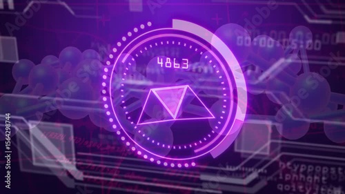 On startup purple interface rotating fill updating numbers pulsing polygon looping analysis