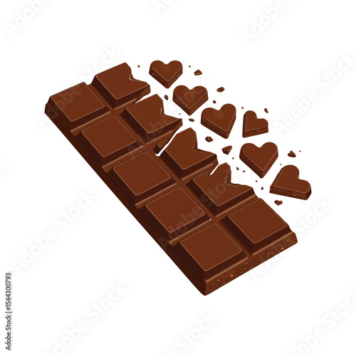 Delicious Chocolate Bar with HeartShaped Pieces Breaking Apart Sweet Treat Valentines Day
