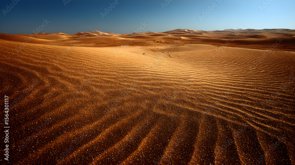 Naklejka premium Endless Thirst: The Relentless Heat and Solitude of the Searing Desert under a Blazing Sun