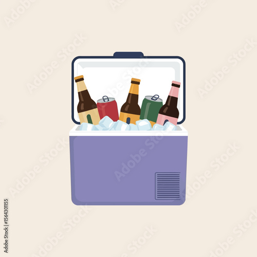 Purple Cooler Box Filled with Beer Bottles and Cans in Ice vector 2
