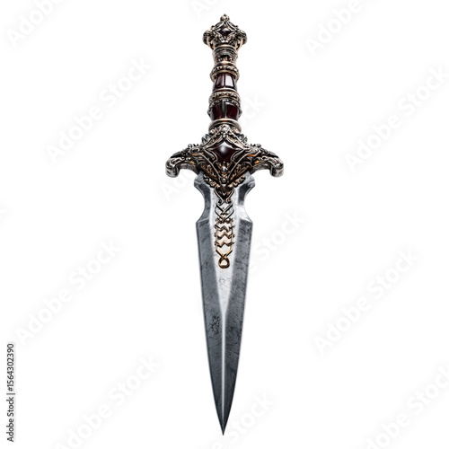 Ceremonial dagger in relic sheath concept. A beautifully crafted dagger with intricate designs and details.