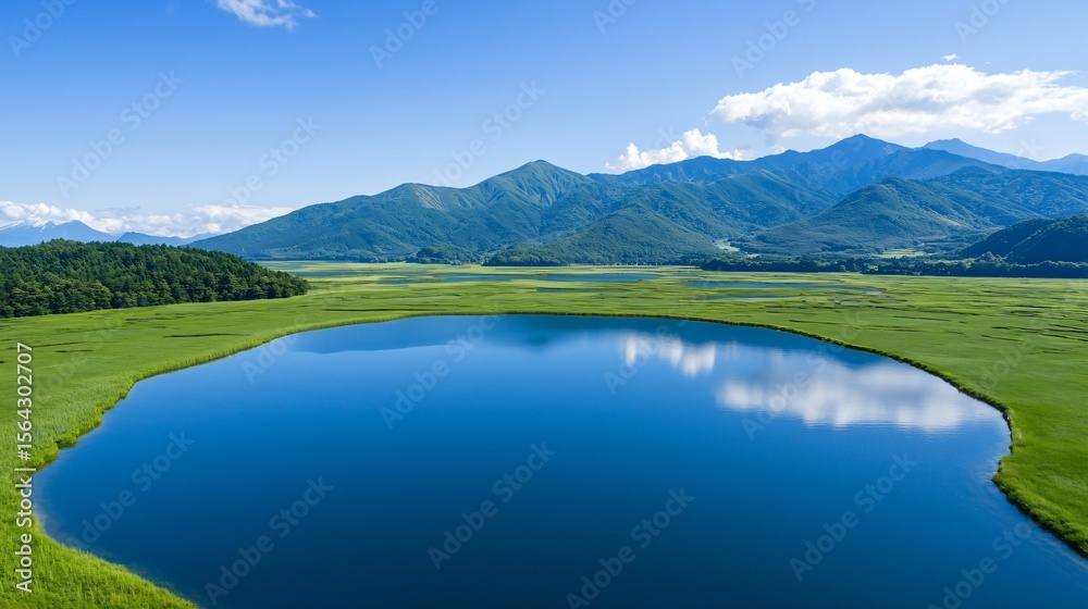 Fototapeta premium A serene landscape where old, polluting industrial sites have been cleaned up and rewilded, showing the long-term positive impact of effective waste remediation