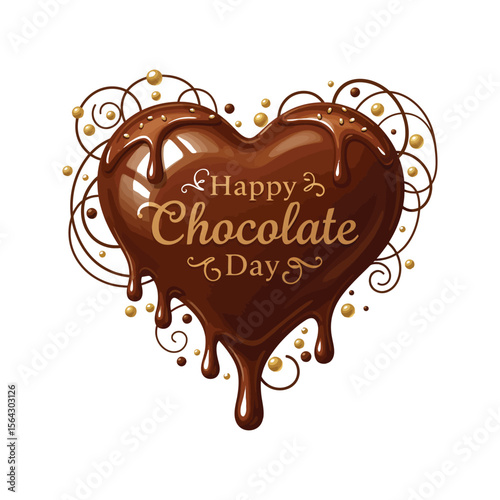 Happy Chocolate Day Delicious Melted Chocolate Heart with Drips and Sprinkles