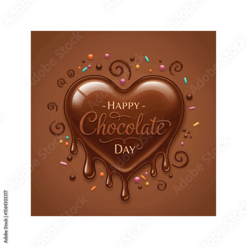 Happy Chocolate Day Delicious Melted Chocolate Heart with Sprinkles