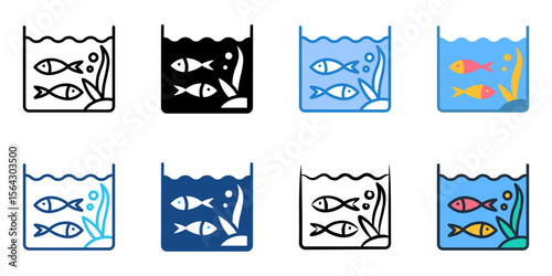 Aquarium icon set multiple style collection 