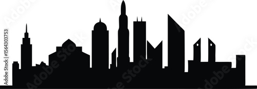 Abu Dhabi skyline horizontal banner. Black Abu Dhabi, United Arab Emirates. Vector template for your design.