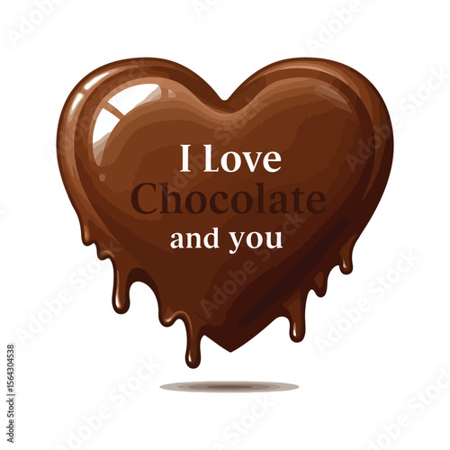 I Love Chocolate and You Melted Chocolate Heart Illustration Valentines Day Sweet Treat