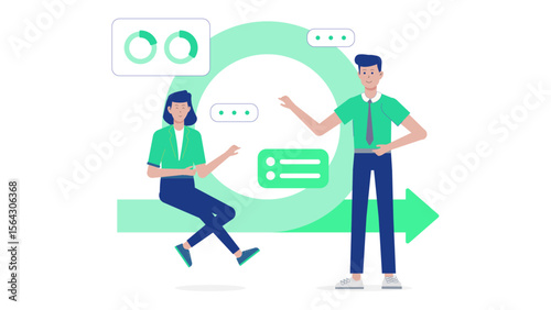 An agile workflow with two people collaborating. Suitable for presentations, websites, and marketing materials related to teamwork and productivity.